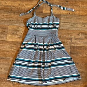 White House Black Market Striped Dress in White, Black & Teal